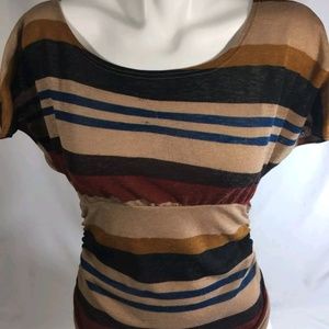 Love J Women Blouse Short Sleeve Striped Top L